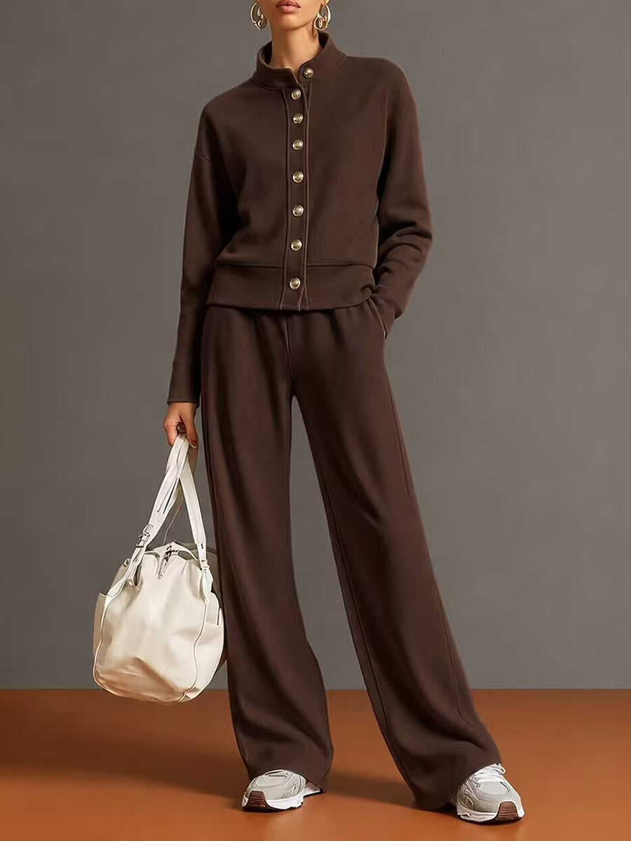 Casual And Comfortable Cotton Sweatshirt Cardigan And Pants Two-piece Set