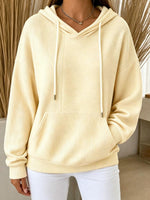 Felpa con cappuccio pullover casual in maglia a coste da donna con tasca a marsupio