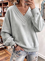 Cozy Pleated V-Neck Relaxed Sweatshirt