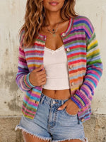 Cardigan in maglia a righe girocollo multicolor