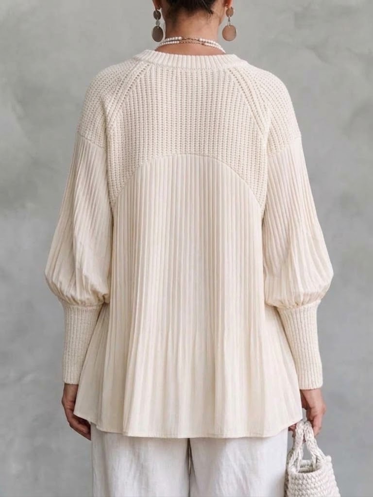 Top in maglia ampio girocollo con maniche a lanterna testurizzate