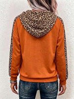 Women's Leopard Print Panel Long-sleeve Casual Loose Hoodie