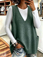 Gilet maglione lavorato a maglia oversize con scollo a V da donna con tasche