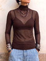 Ŝika Sheer Mock-Neck Mesh Top