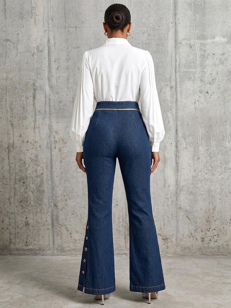 Exquisite And Elegant Jeans With Gold Piping.