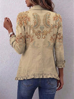 Boho-style Vintage Floral Print Ruffled Jacket