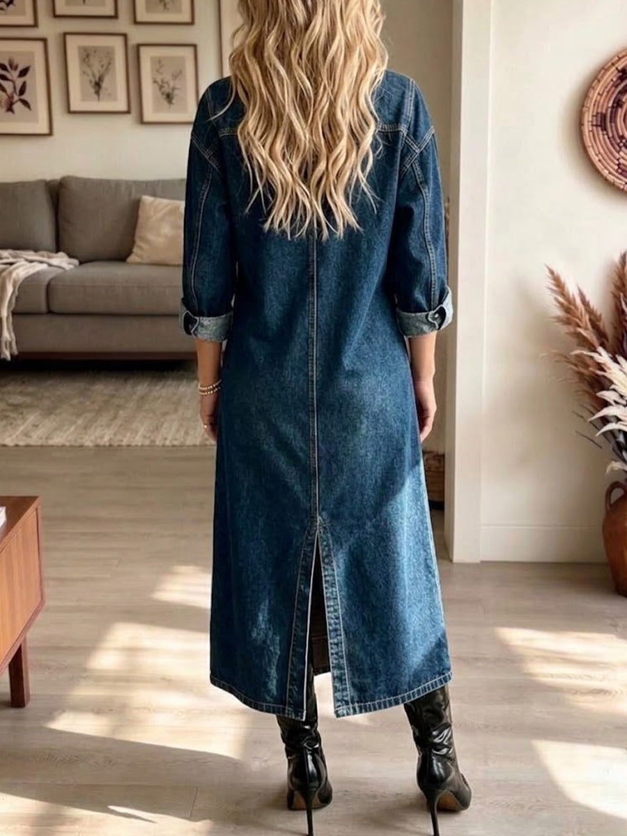 Gonna lunga in denim con pannelli scozzesi e spacchi laterali