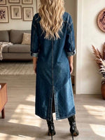 Gonna lunga in denim con pannelli scozzesi e spacchi laterali