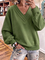 Cozy Pleated V-Neck Relaxed Sweatshirt