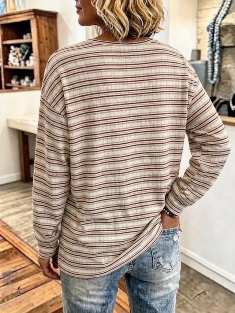 Gestreiftes Henley-Hemd mit langen Ärmeln im Vintage-Stil