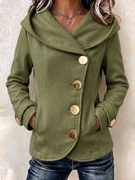 Hooded Wool-blend Coat With An Asymmetric Button-front And Gold Buttons