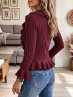 Kaskada Volanta V-kolo Ribbed Knit Top
