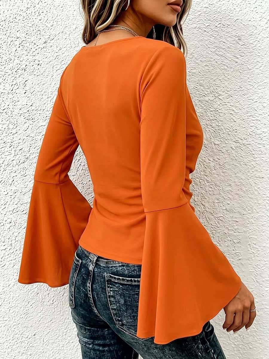 Virina Solida Koloro Long-manika Casual Loza Supraĵo Kun Kapuka Kolo, Ruĉita Detaloj, Kaj Malsimetria Bordo