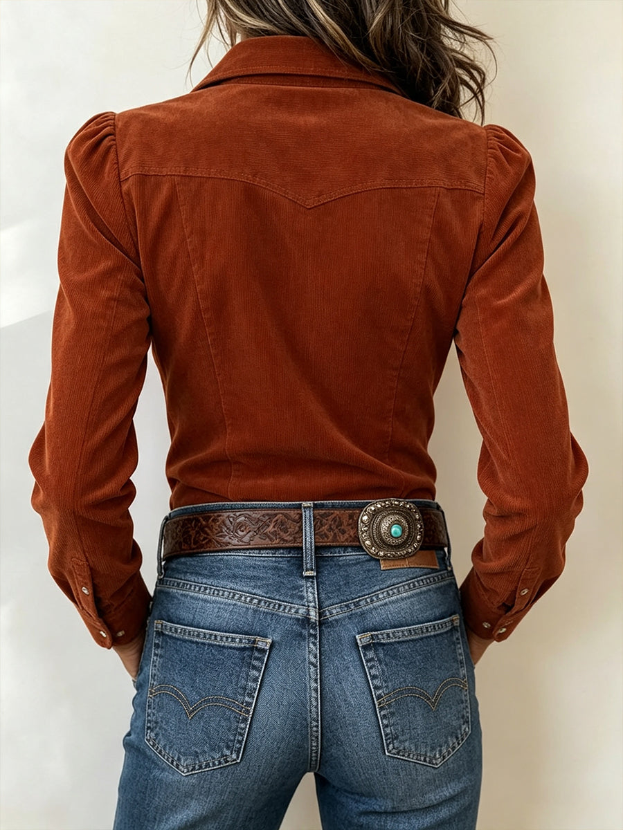 Rustic Floral Embroidered Western Suede Blouse