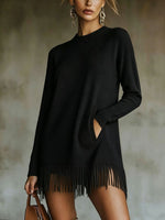 Chic Fringe-Hem Knit Sweater Tunic
