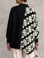 Asymmetrisches Strickoberteil mit abstraktem Print und V-Ausschnitt