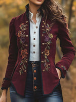 Chic Autumnal Embroidered Suede Jacket