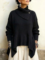 Ribbed-knit Sweater With An Asymmetric Collar, Side-button Fastening, And An Irregular Hem