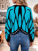 Virina Blua Papilio Flugilo-Ŝablona Cardigan