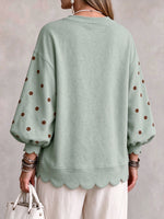 Whimsical Polka Dot Sleeve Scalloped Pullover