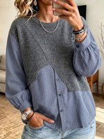 Top casual de punto a cuadros de algodón con patchwork