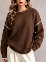 Contrast Stitching Crew Neck Drop‑shoulder Oversized Knit Sweater