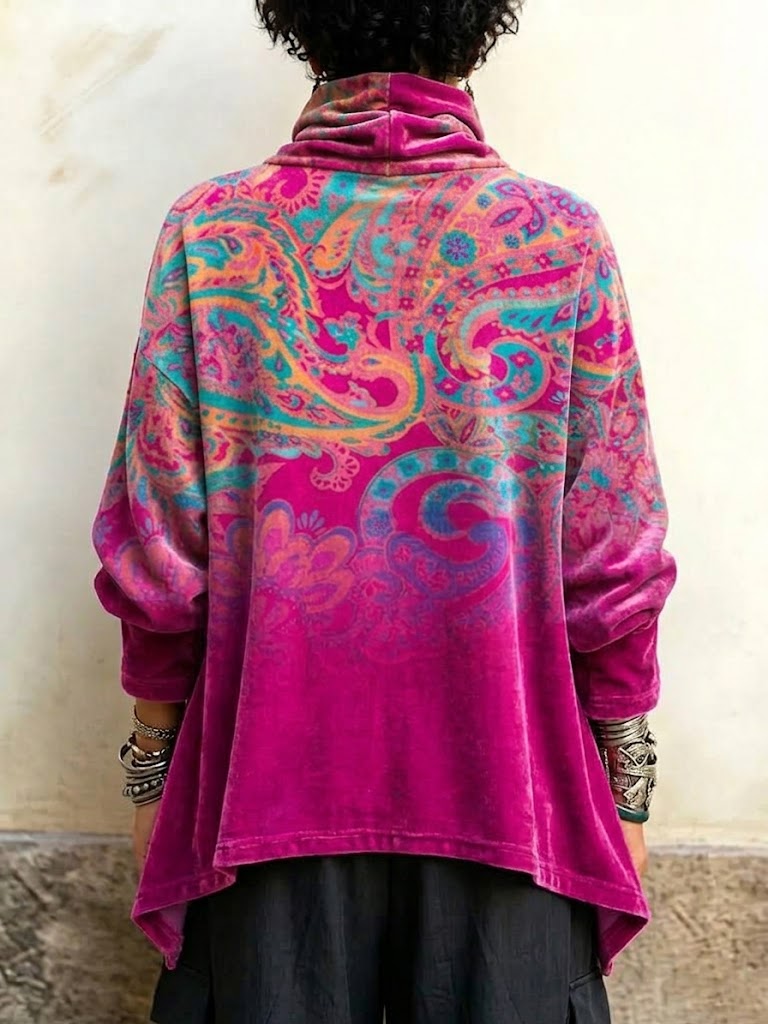 Langes Samttop mit Paisley-Print im Vintage-Stil