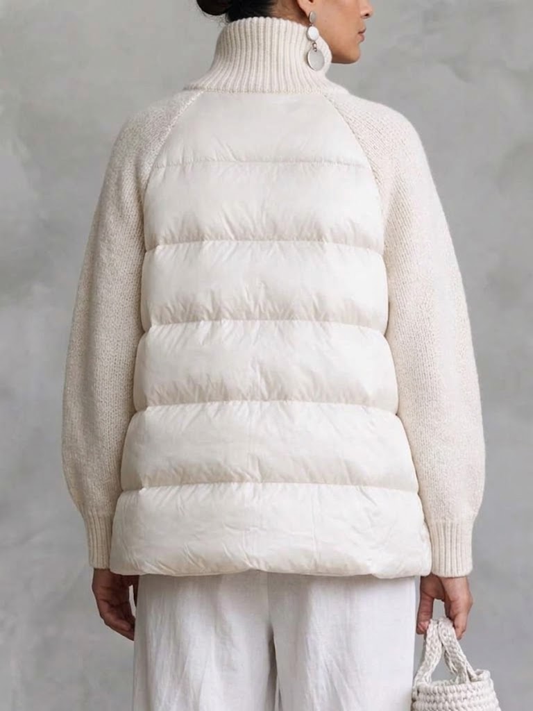 Padded Jacket With A Stand Collar And Knitted Panel Detailing