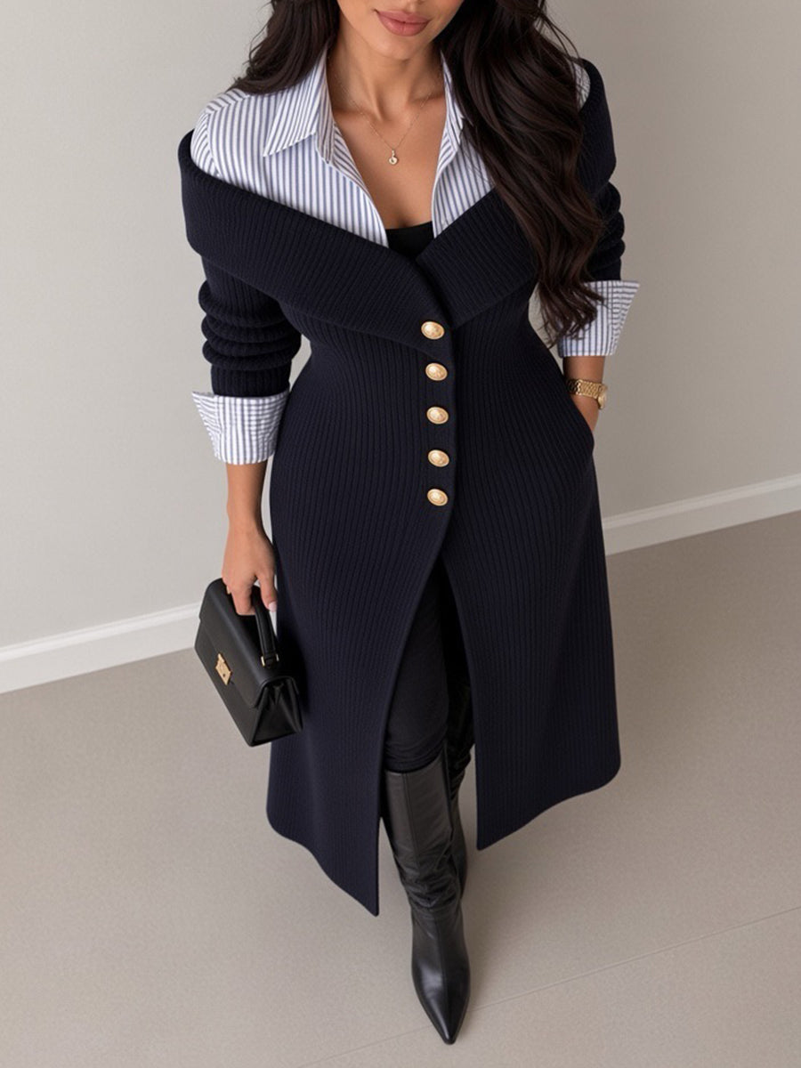 Elegante abito in maglia colorblock con maniche a righe