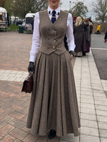 Zweiteiliges Set aus karierter Weste und langem Rock aus Wollmischung im Vintage-Stil