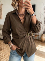 Camicia in cotone stile avvolgente con lacci casual chic