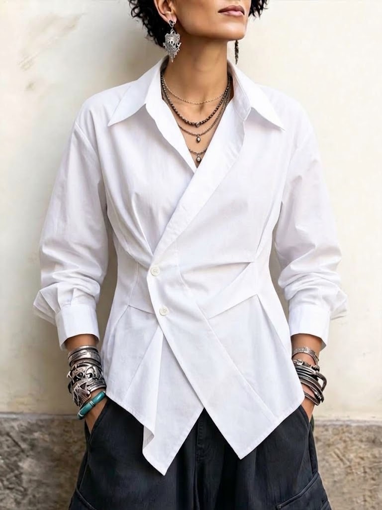 Camisa de algodón estilo cruzado asimétrica elegante