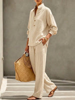 Casual, Minimalist Linen-cotton Shirt And Trousers Two-piece Setcasual, Minimalist Linen-cotton Shirt And Trousers Two-piece Set
