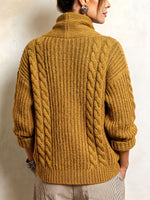 Cozy Chic Mustard Cable-knit Asymmetrical Cardigan Sweater