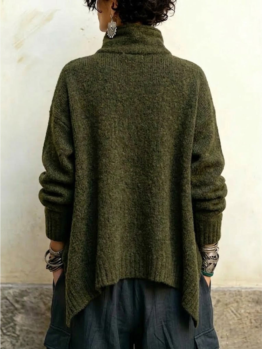 Cardigan a collo alto, doppiopetto, a maglia grossa con orlo asimmetrico