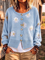 Daisy Pattern Button-up Cardigan Sweater