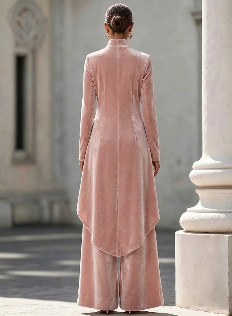 Elegant And Luxurious Velvet High-neck Top And Trousers Set