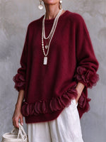 Gemütlicher, ätherischer, flauschiger Strickpullover mit Blumenbesatz