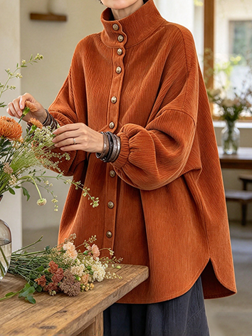 Relaxed Chic Fake Two-piece Oversized Corduroy Top