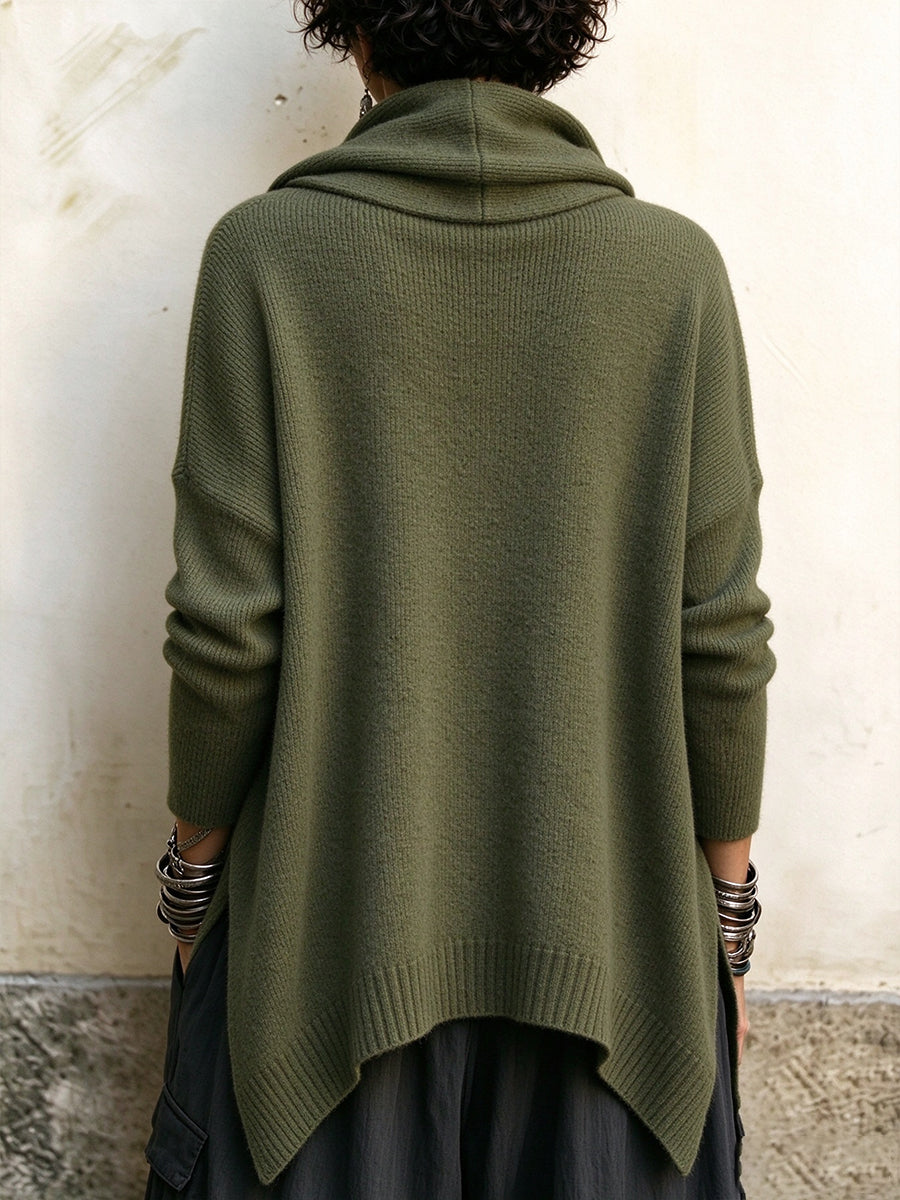 Comodo pullover lavorato a maglia con collo ad anello drappeggiato