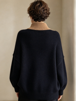 Moderner, gemütlicher Colorblock-Pullover mit Zopfmuster und Stehkragen