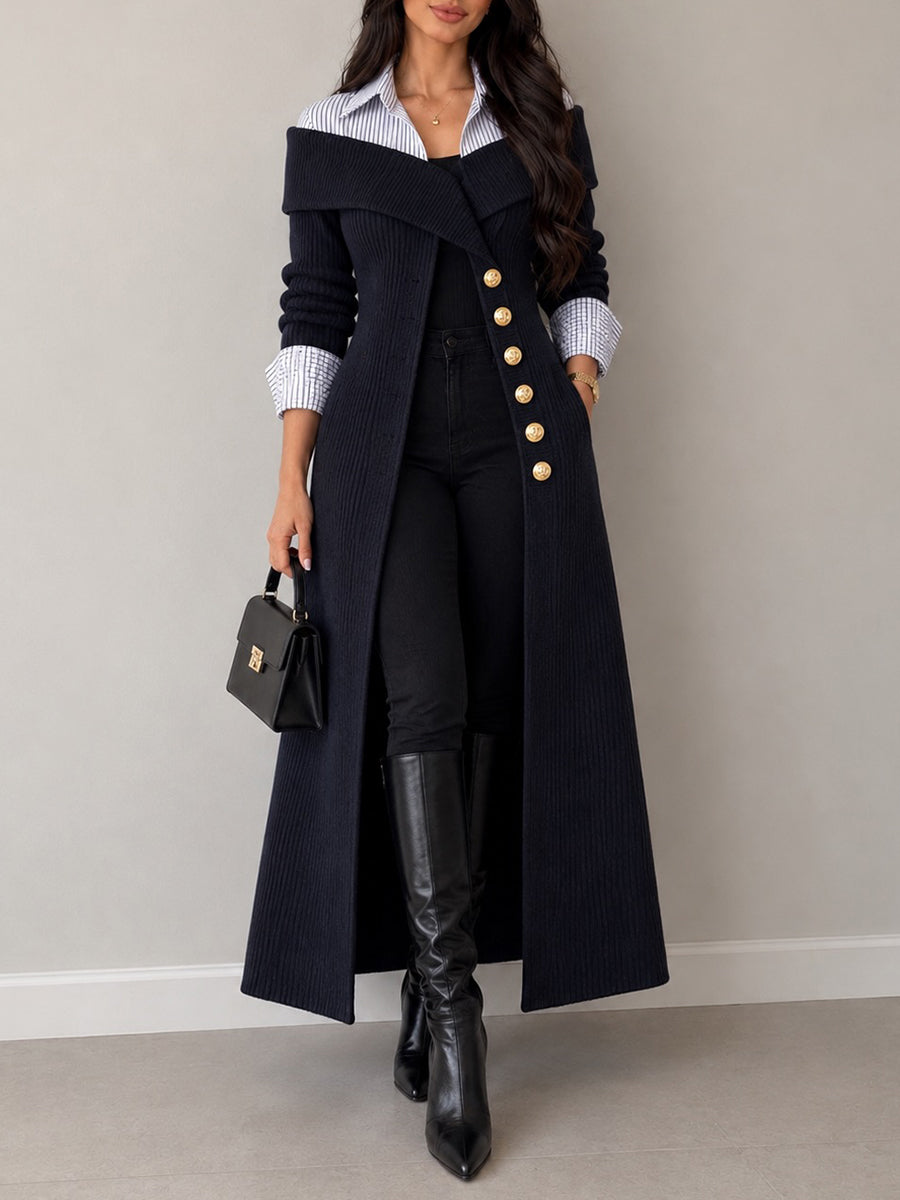 Elegante abito in maglia colorblock con maniche a righe