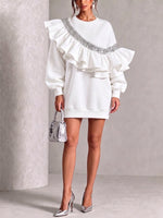 Glamorous Sequin Ruffled Oversize Sweatshirt Mini Dress
