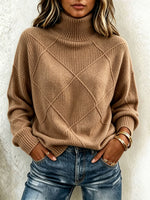 Diamond-patterned Embossed Turtleneck Sweater