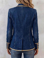 Women's Long-sleeved Casual Loose Denim Jacket With Collar And Gold Trim