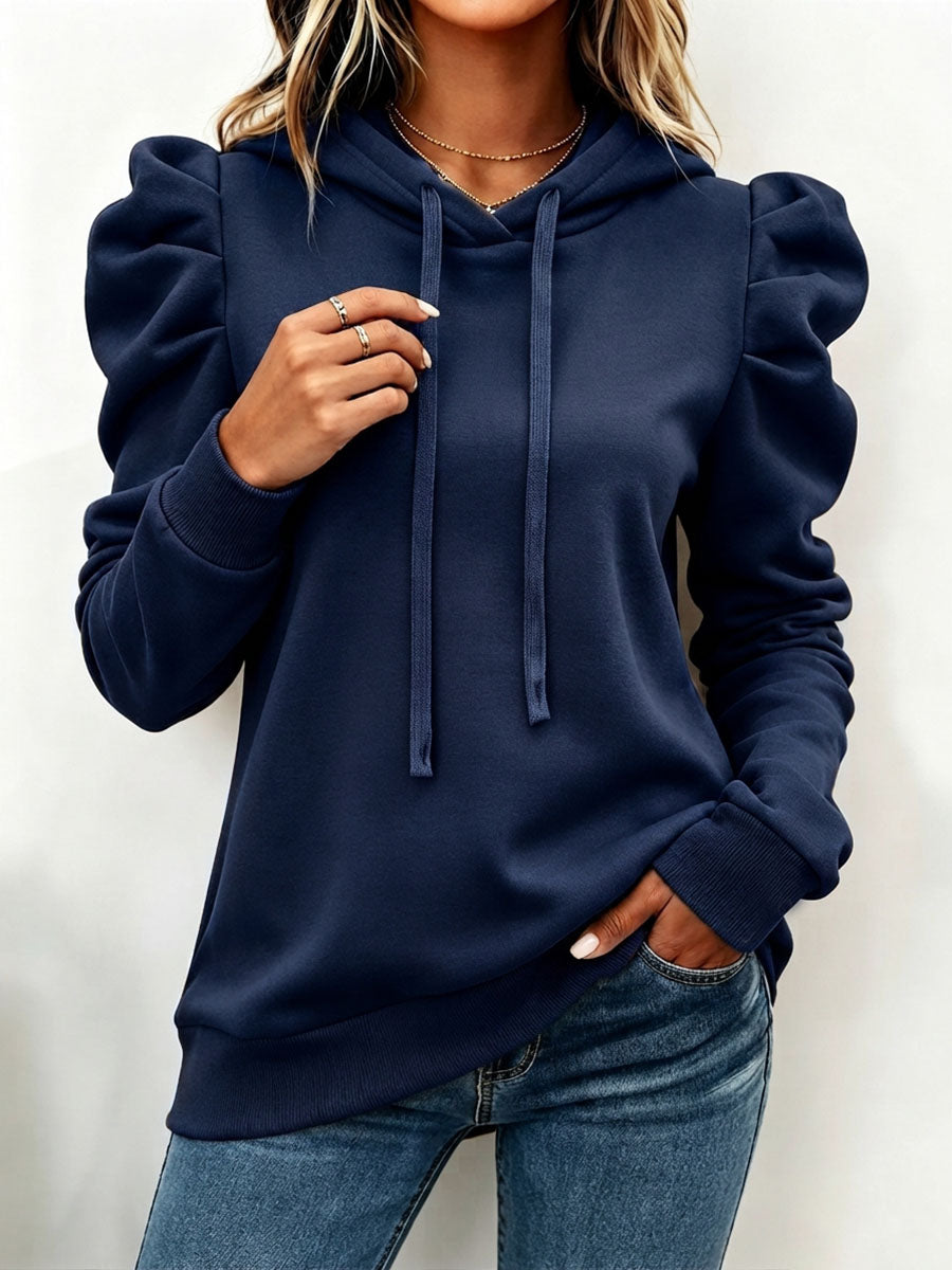 Chic Puff-sleeve Hooded Sweatshirt