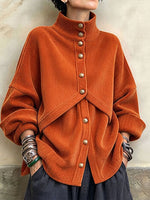 Relaxed Chic Fake Two-piece Oversized Corduroy Top