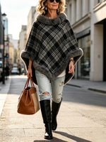 Cozy Plaid Fur-trimmed Poncho