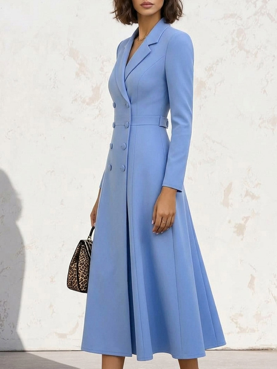 Women's Solid Color Lapel Long-sleeve Casual Loose A-line Blazer Dress