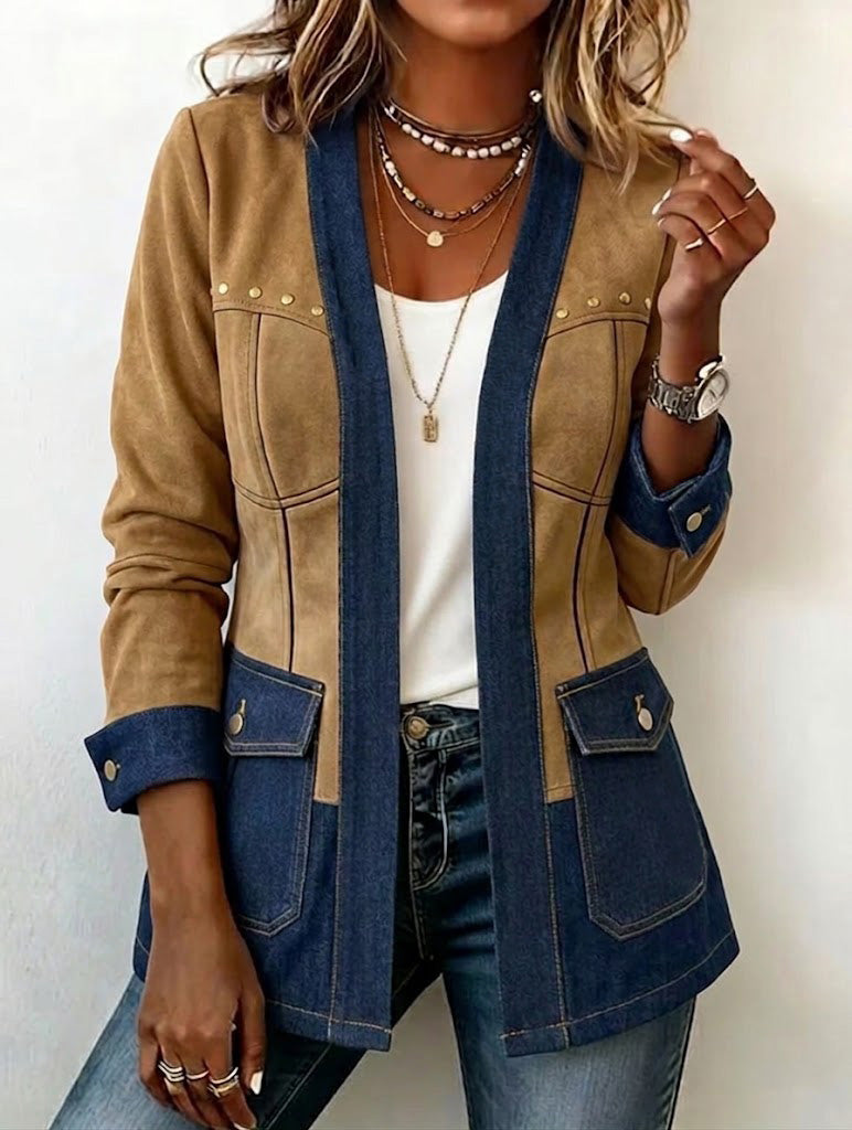 Stylish Denim And Suede Patchwork Jacket